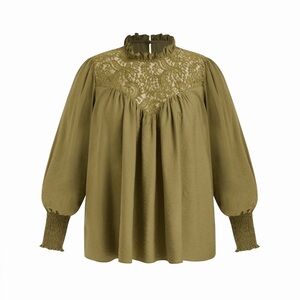 Cider Olive Green Lace Blouse